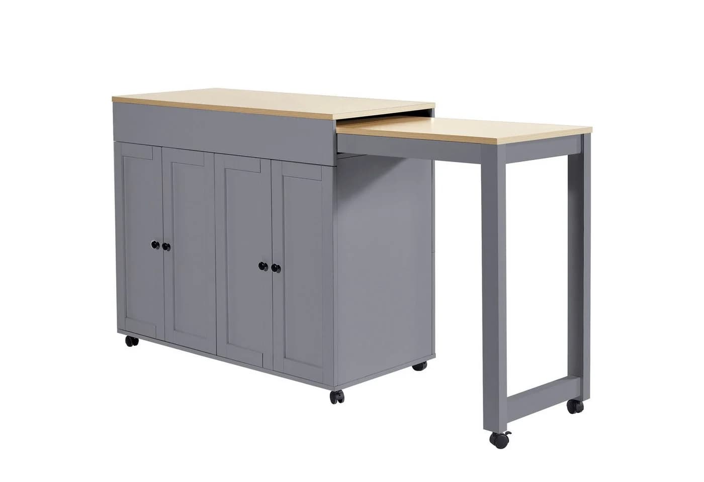 KLAM HOME Ausziehbarer Bartisch mit Stauraum 118-180x50x94cm Weiß