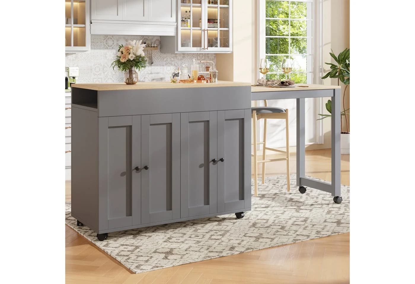 KLAM HOME Ausziehbarer Bartisch mit Stauraum 118-180x50x94cm Weiß - Bild 4