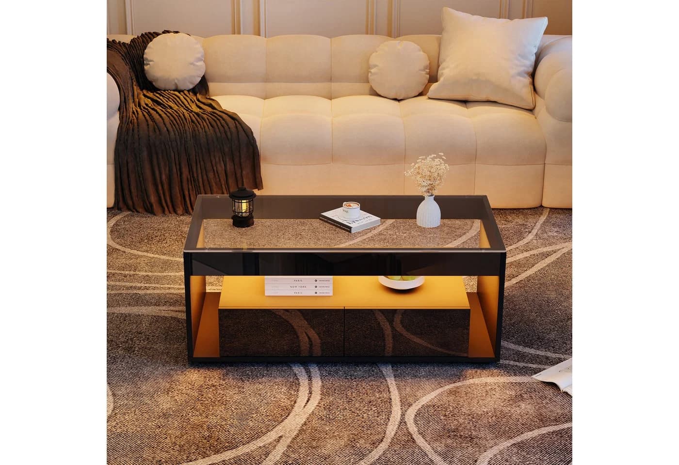 KLAM HOME Couchtisch Moderner Couchtisch mit 16-Farben LED-Beleuchtung - Bild 5