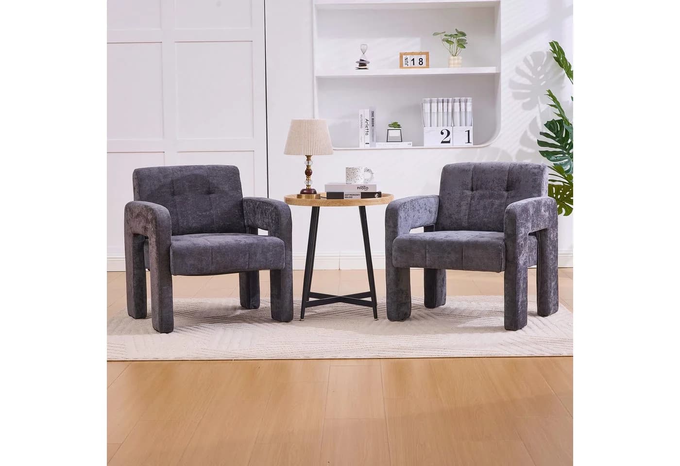 KLAM HOME Sessel Modern Minimalistisch Chenille Beige - Bild 2