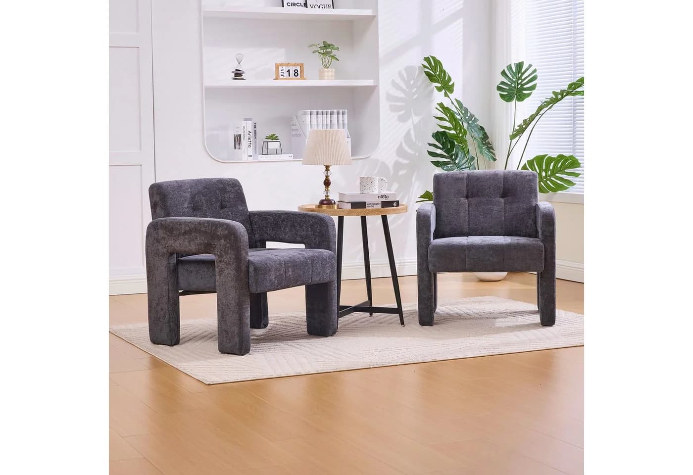 KLAM HOME Sessel Modern Minimalistisch Chenille Beige - Bild 4