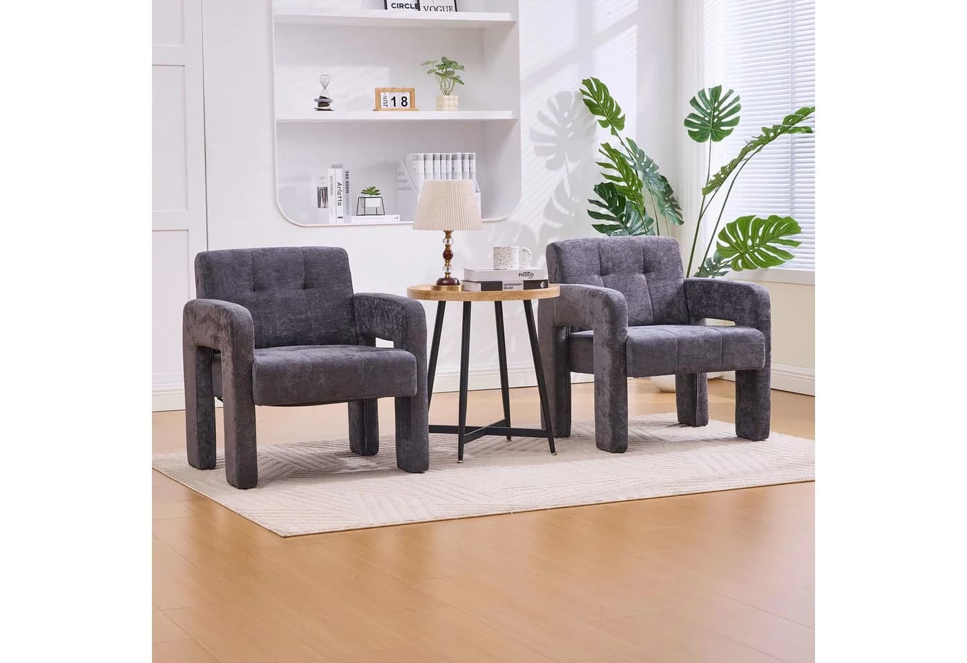 KLAM HOME Sessel Modern Minimalistisch Chenille Beige - Bild 5