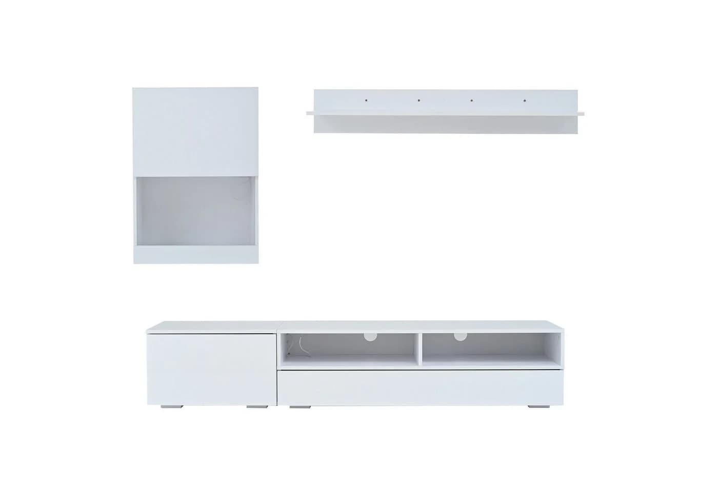 KLAM HOME TV-Wohnwand Set Weiß Hochglanz LED