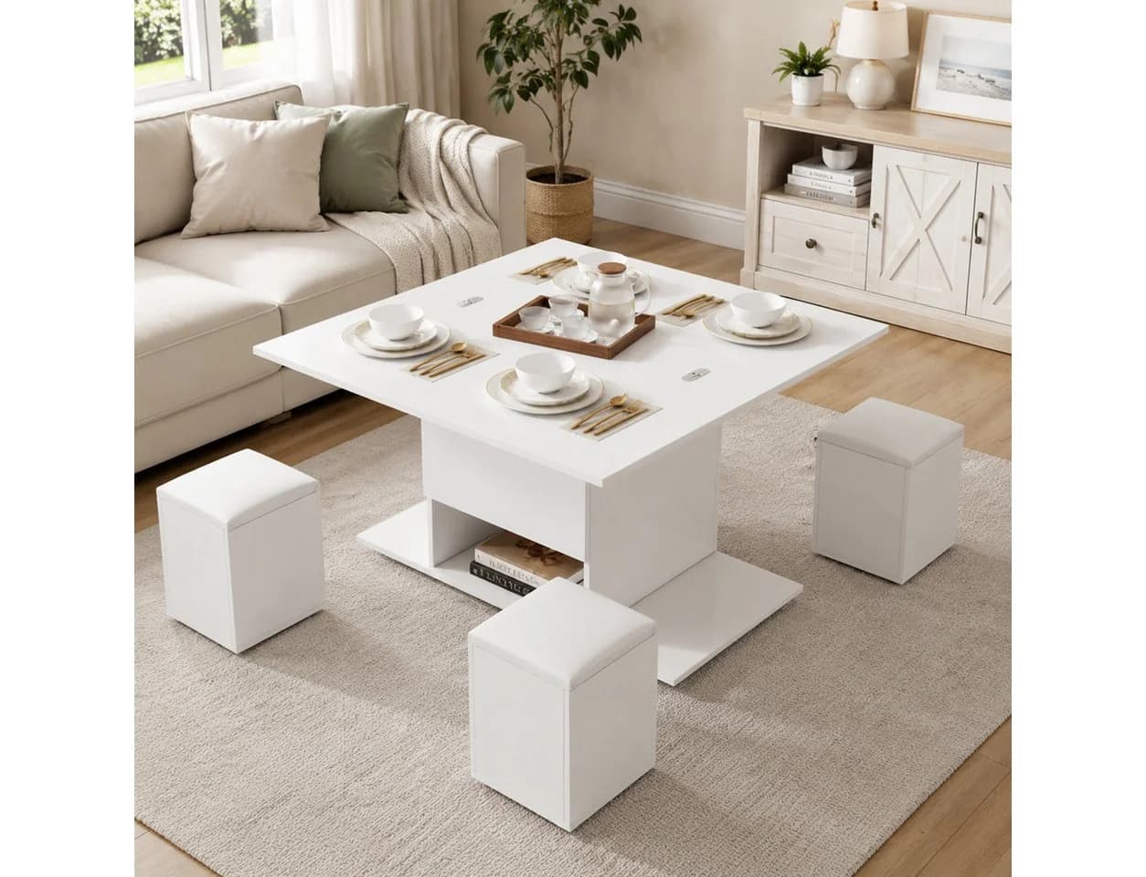 KLAM HOME Couchtisch Höhenverstellbar Weiß - Bild 2