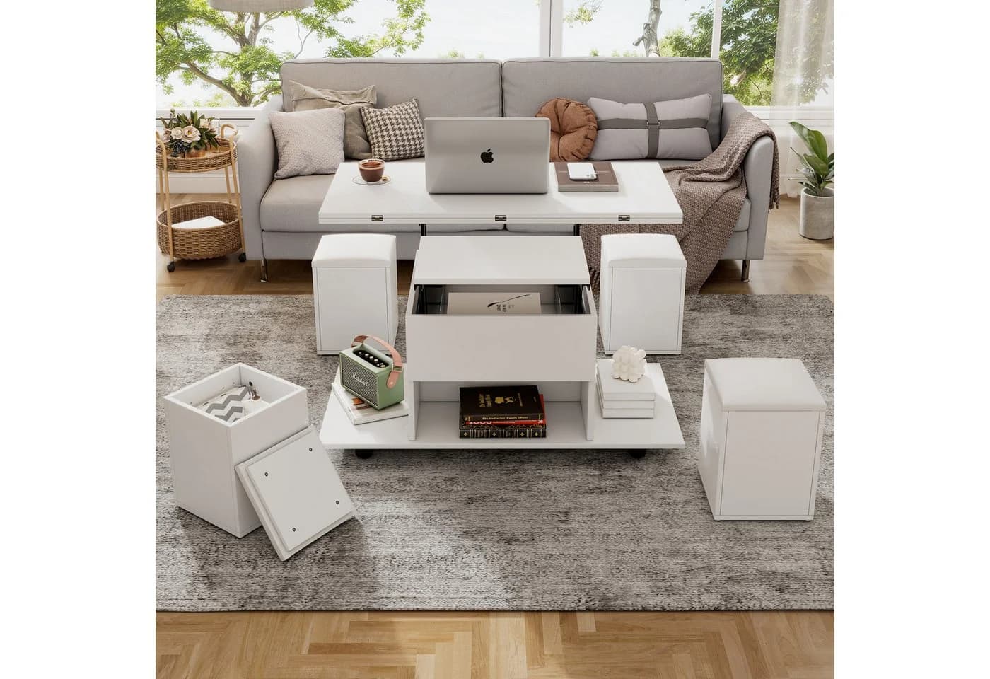 KLAM HOME Couchtisch Höhenverstellbar Weiß - Bild 5