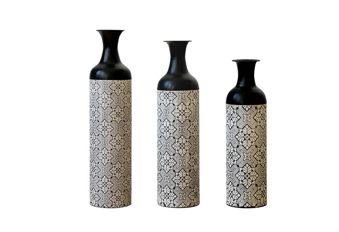 KLAM HOME Bodenvase 3er Set Metall Punktmuster