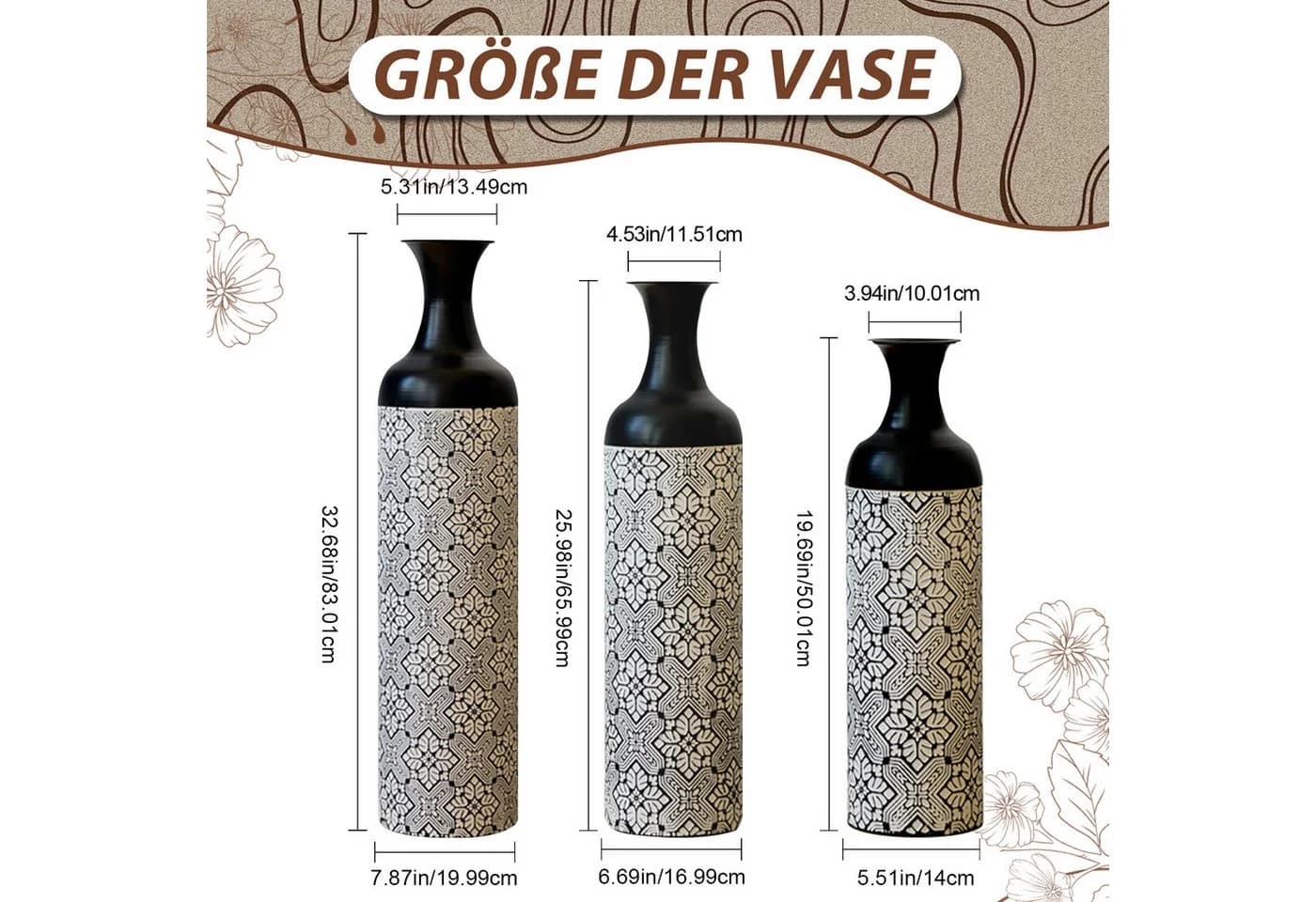 KLAM HOME Bodenvase 3er Set Metall Punktmuster - Bild 3