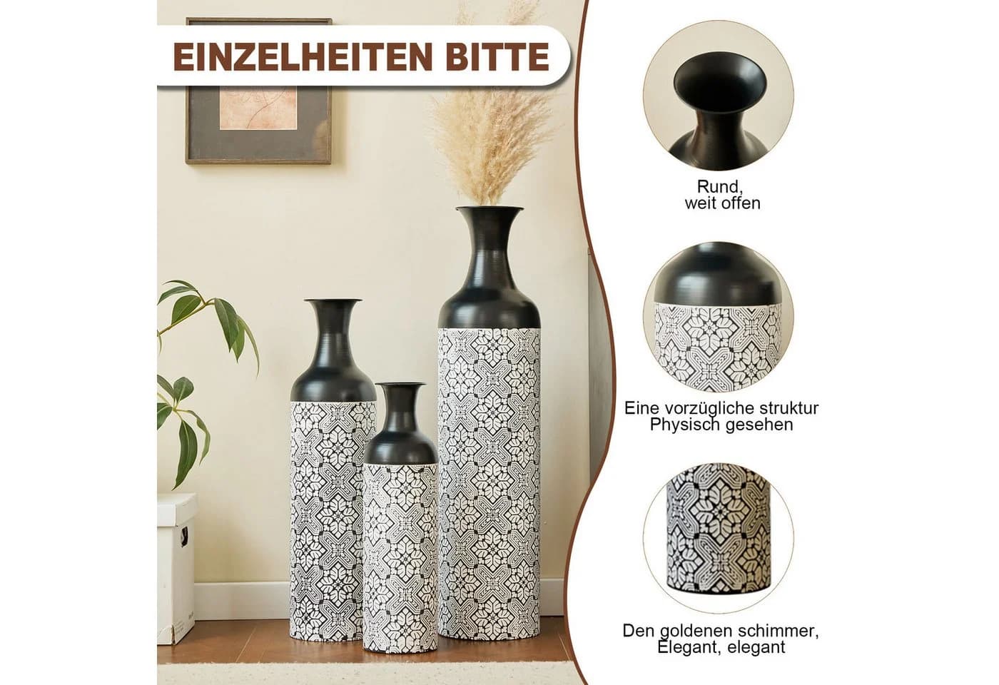 KLAM HOME Bodenvase 3er Set Metall Punktmuster - Bild 5