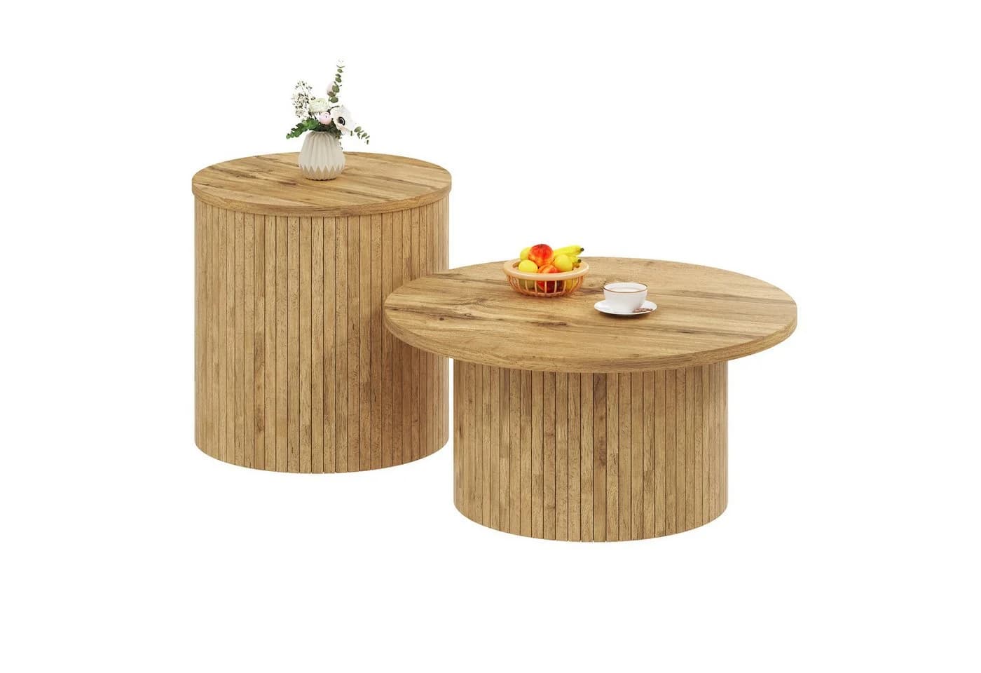 KLAM HOME Couchtisch Set Mit Naturholzoptik Aus MDF