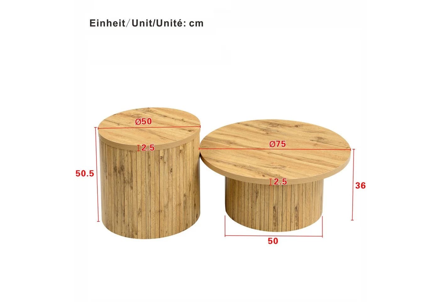 KLAM HOME Couchtisch Set Mit Naturholzoptik Aus MDF - Bild 3
