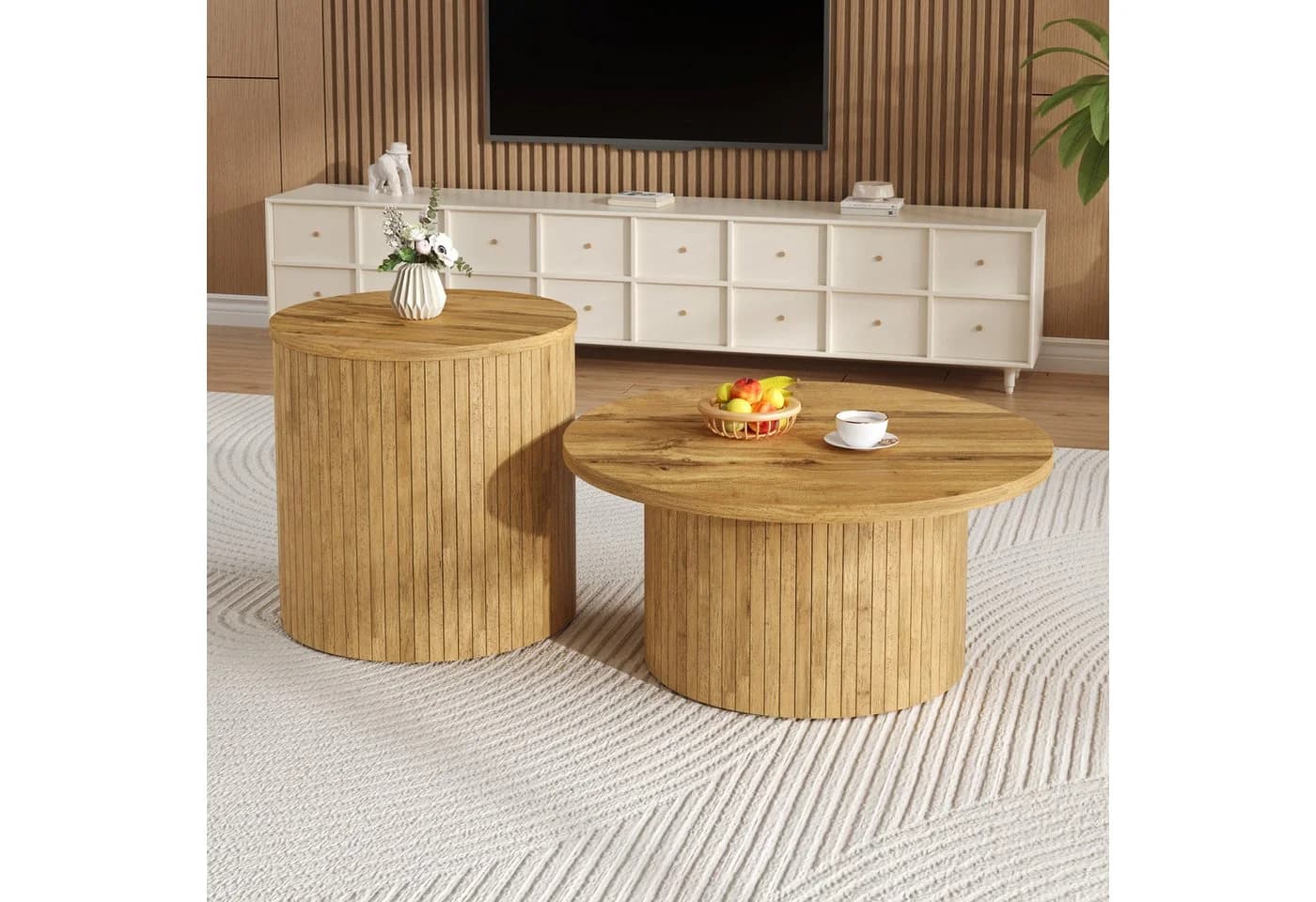 KLAM HOME Couchtisch Set Mit Naturholzoptik Aus MDF - Bild 4