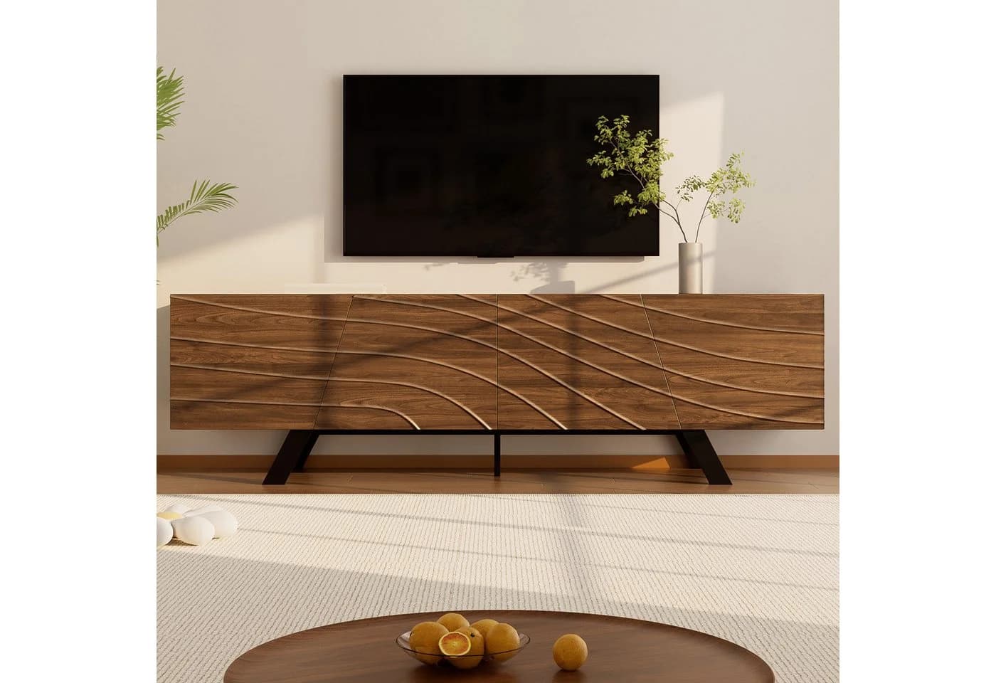 KLAM HOME Lowboard 160cm TV Schrank Walnuss Design Eisengestell - Bild 2