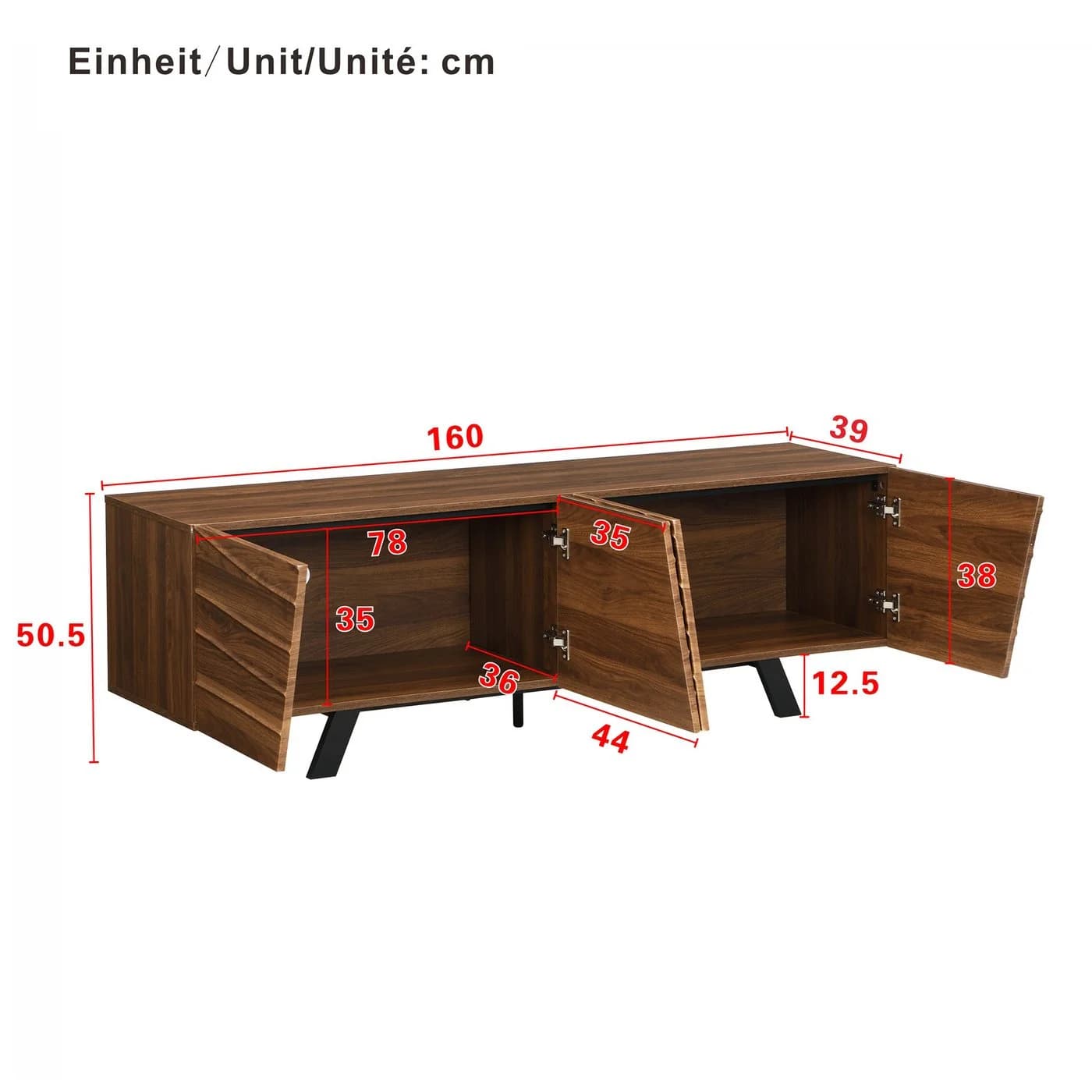 KLAM HOME Lowboard 160cm TV Schrank Walnuss Design Eisengestell - Bild 3