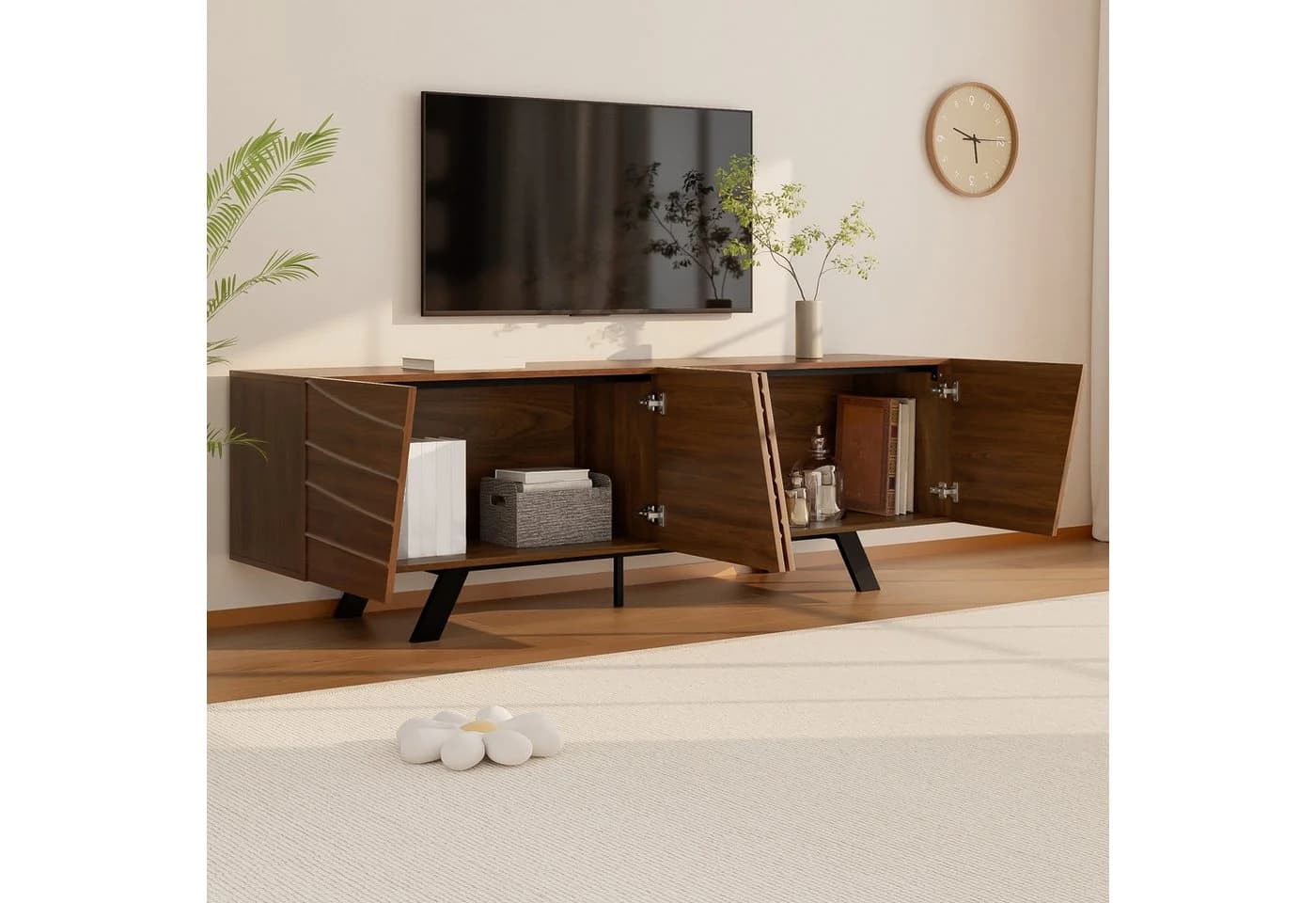 KLAM HOME Lowboard 160cm TV Schrank Walnuss Design Eisengestell - Bild 5