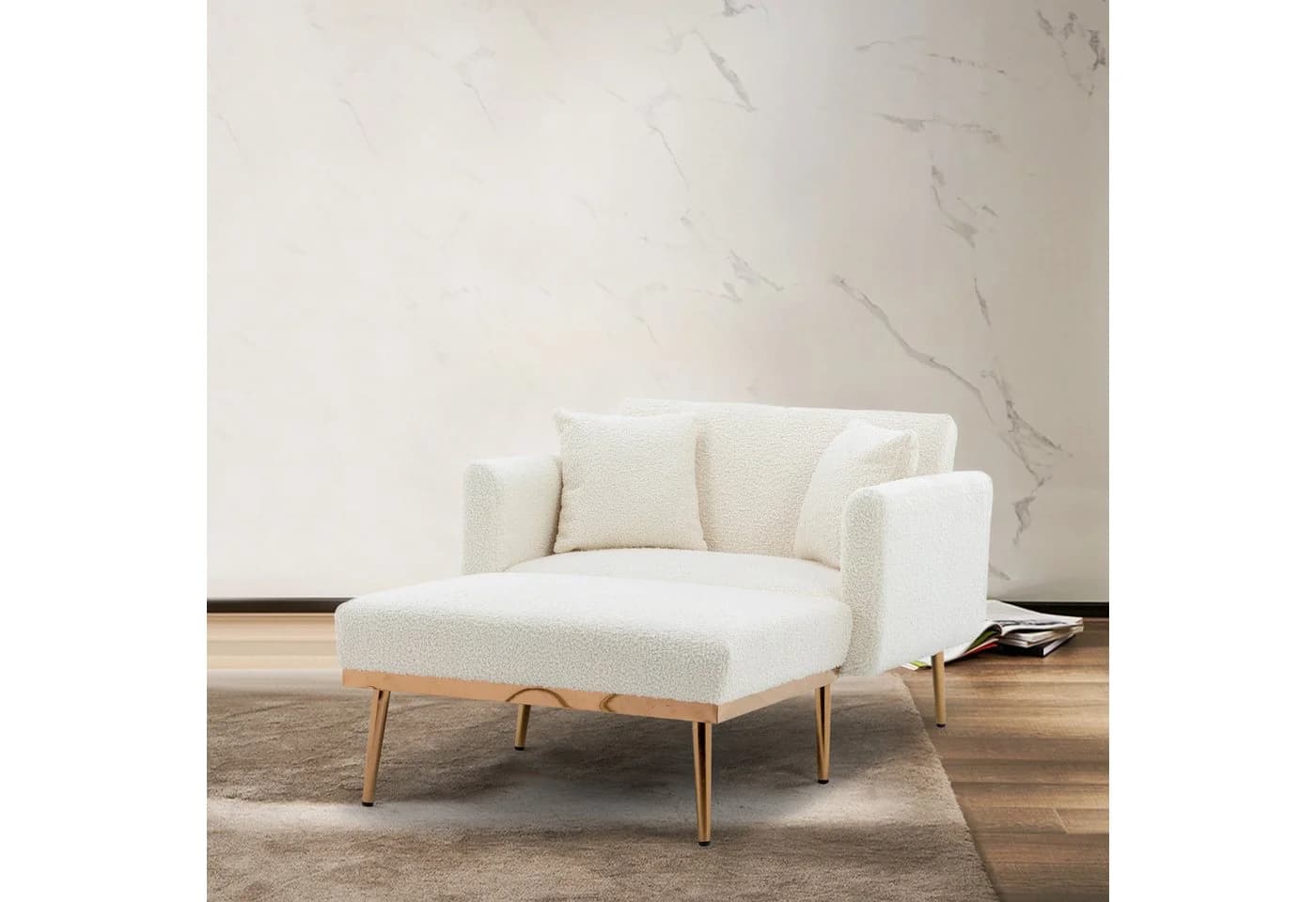 KLAM HOME Schlafsofa Modernes Relaxsessel Weiß Verstellbare Rückenlehne - Bild 2