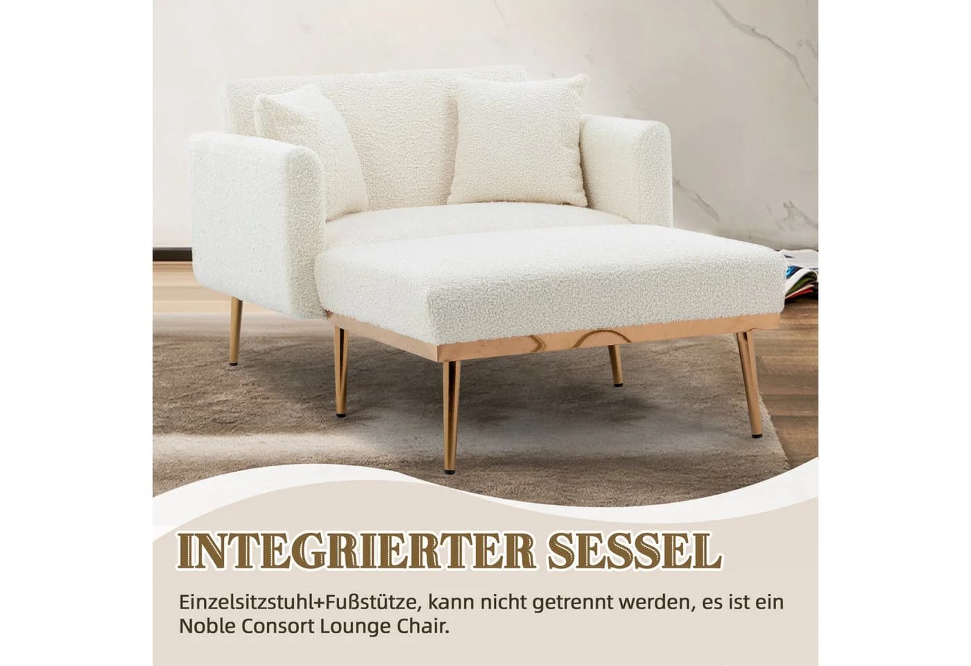 KLAM HOME Schlafsofa Modernes Relaxsessel Weiß Verstellbare Rückenlehne - Bild 5