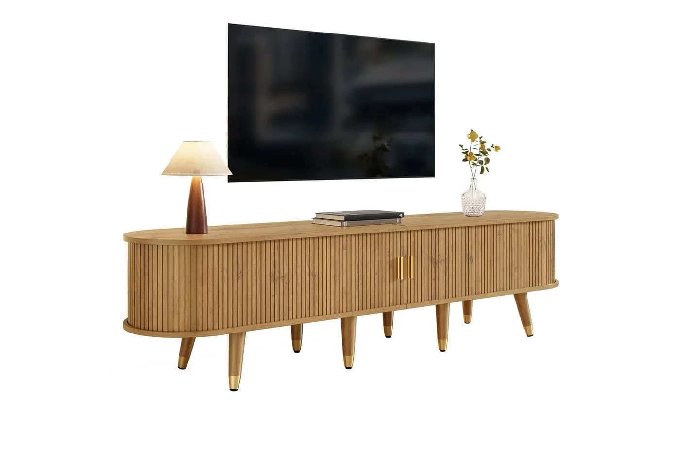 KLAM HOME TV-Schrank 175 cm Rattan Walnussoptik Landhausstil