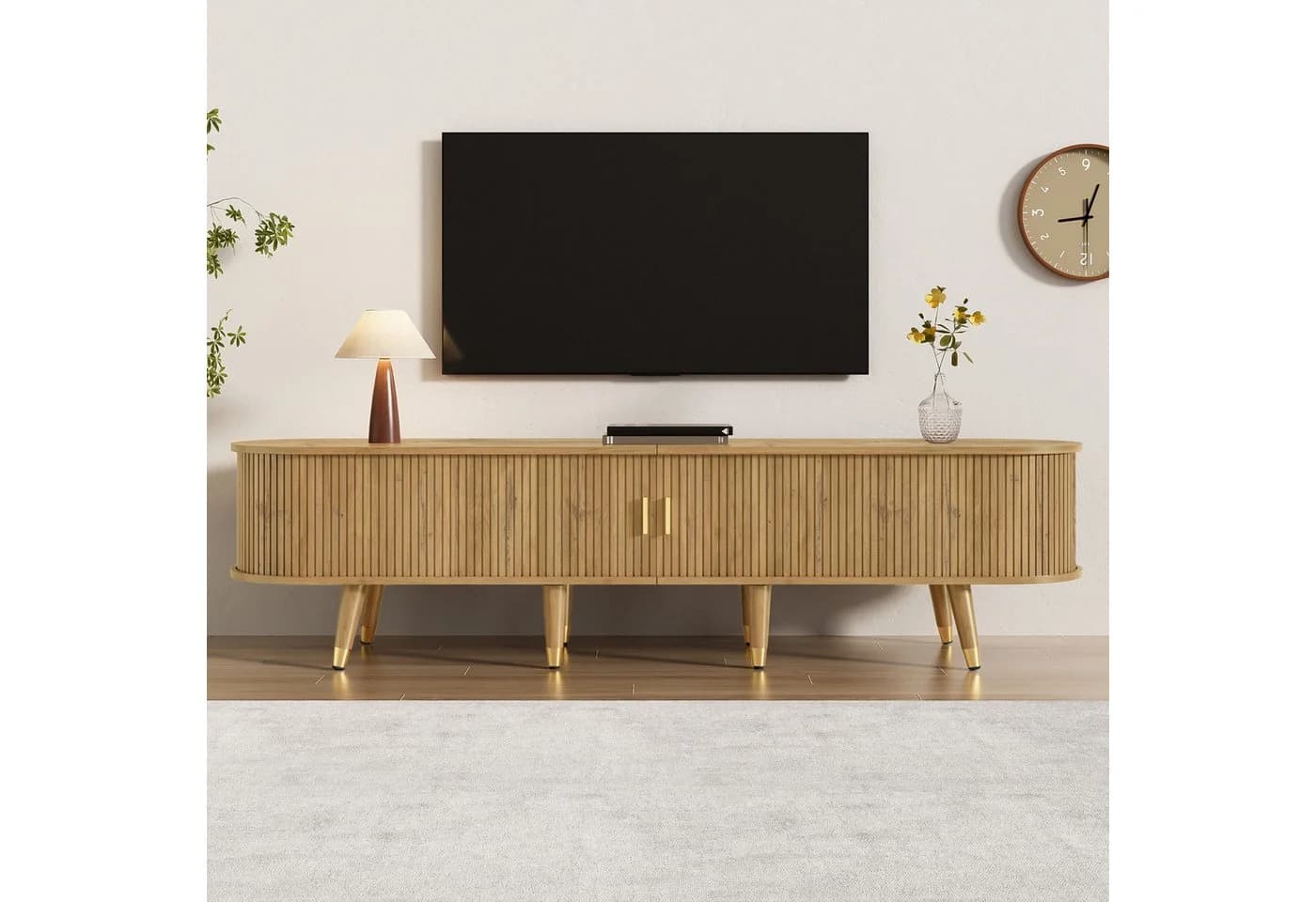 KLAM HOME TV-Schrank 175 cm Rattan Walnussoptik Landhausstil - Bild 2
