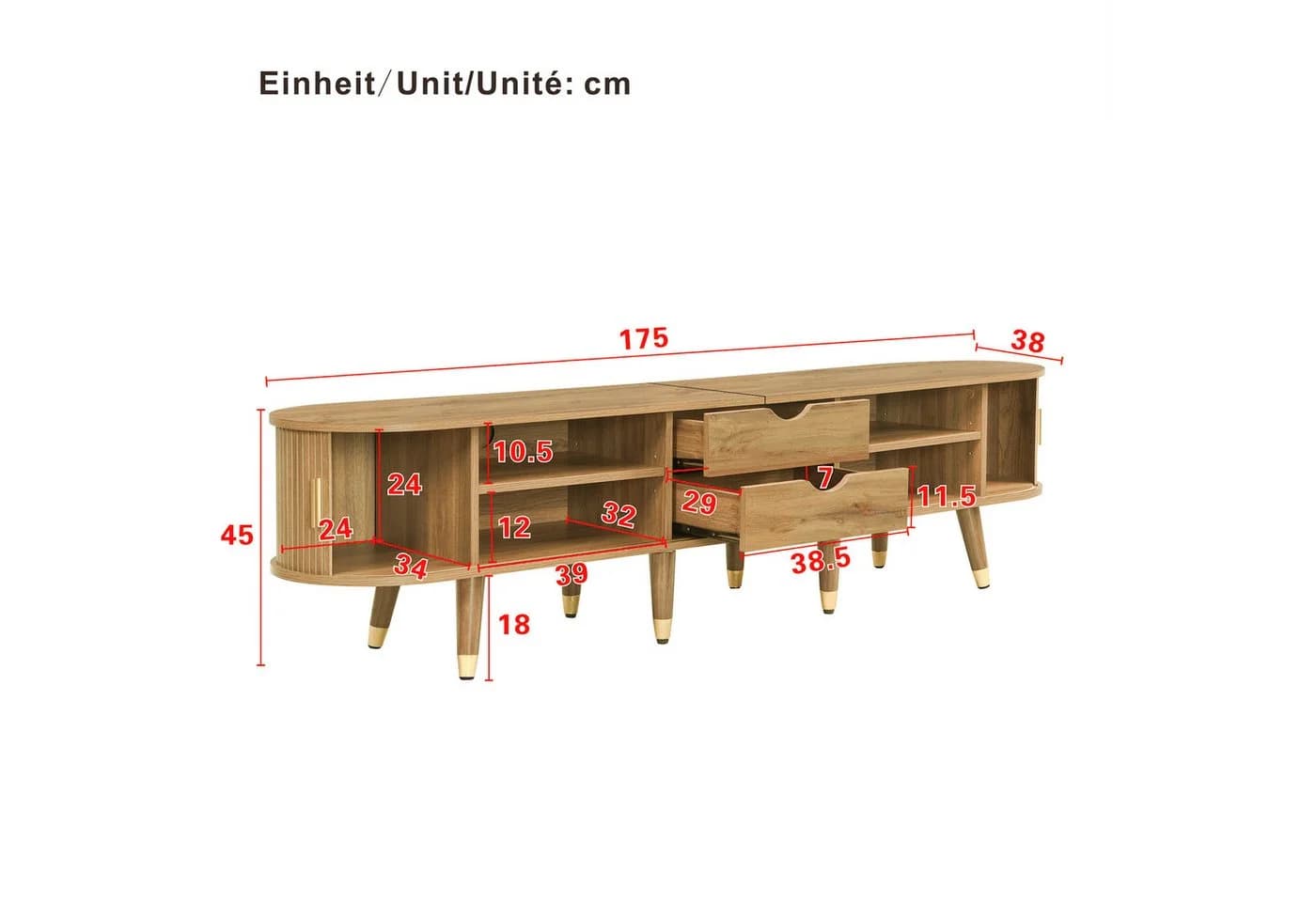 KLAM HOME TV-Schrank 175 cm Rattan Walnussoptik Landhausstil - Bild 3