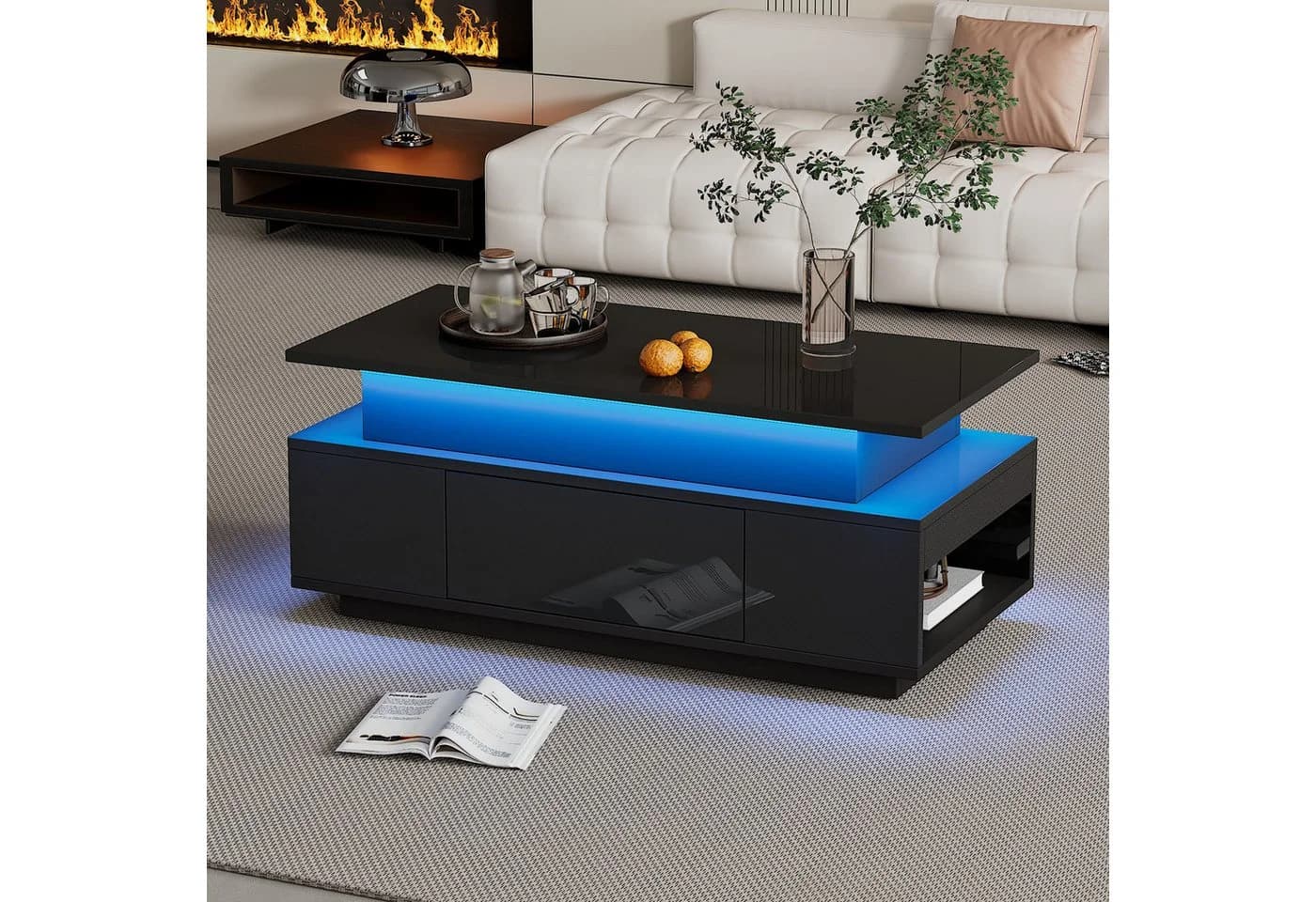 KLAM HOME Couchtisch Höhenverstellbar Mit LED Beleuchtung Und Schublade - Bild 4
