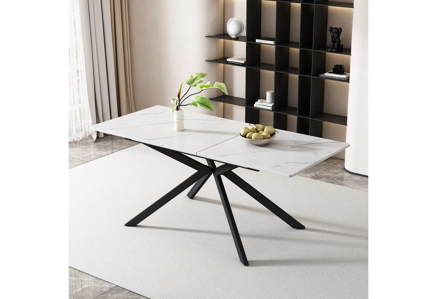 KLAM HOME Esstisch Erweiterbarer Tisch Mit Automatischem Auszug Schwarz Weiß - Bild 2