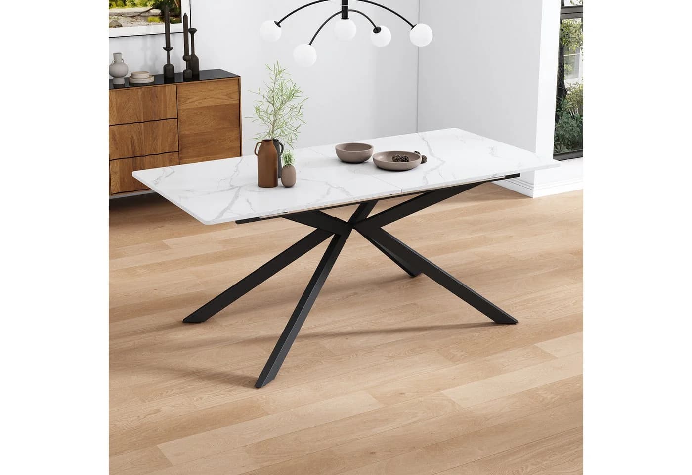 KLAM HOME Esstisch Erweiterbarer Tisch Mit Automatischem Auszug Schwarz Weiß - Bild 4