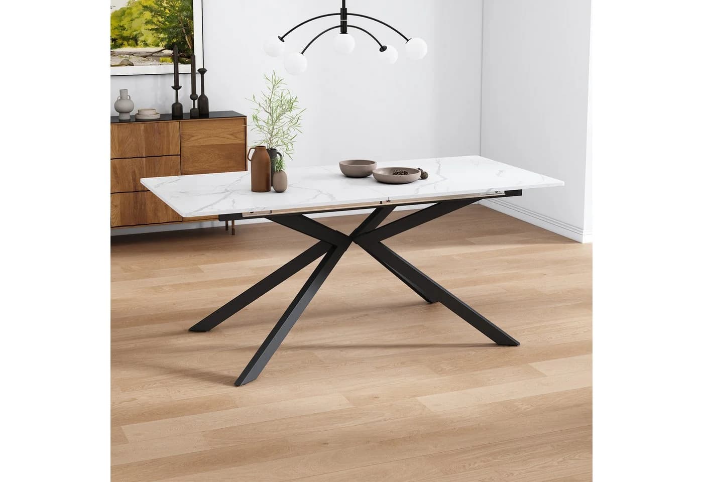 KLAM HOME Esstisch Erweiterbarer Tisch Mit Automatischem Auszug Schwarz Weiß - Bild 5