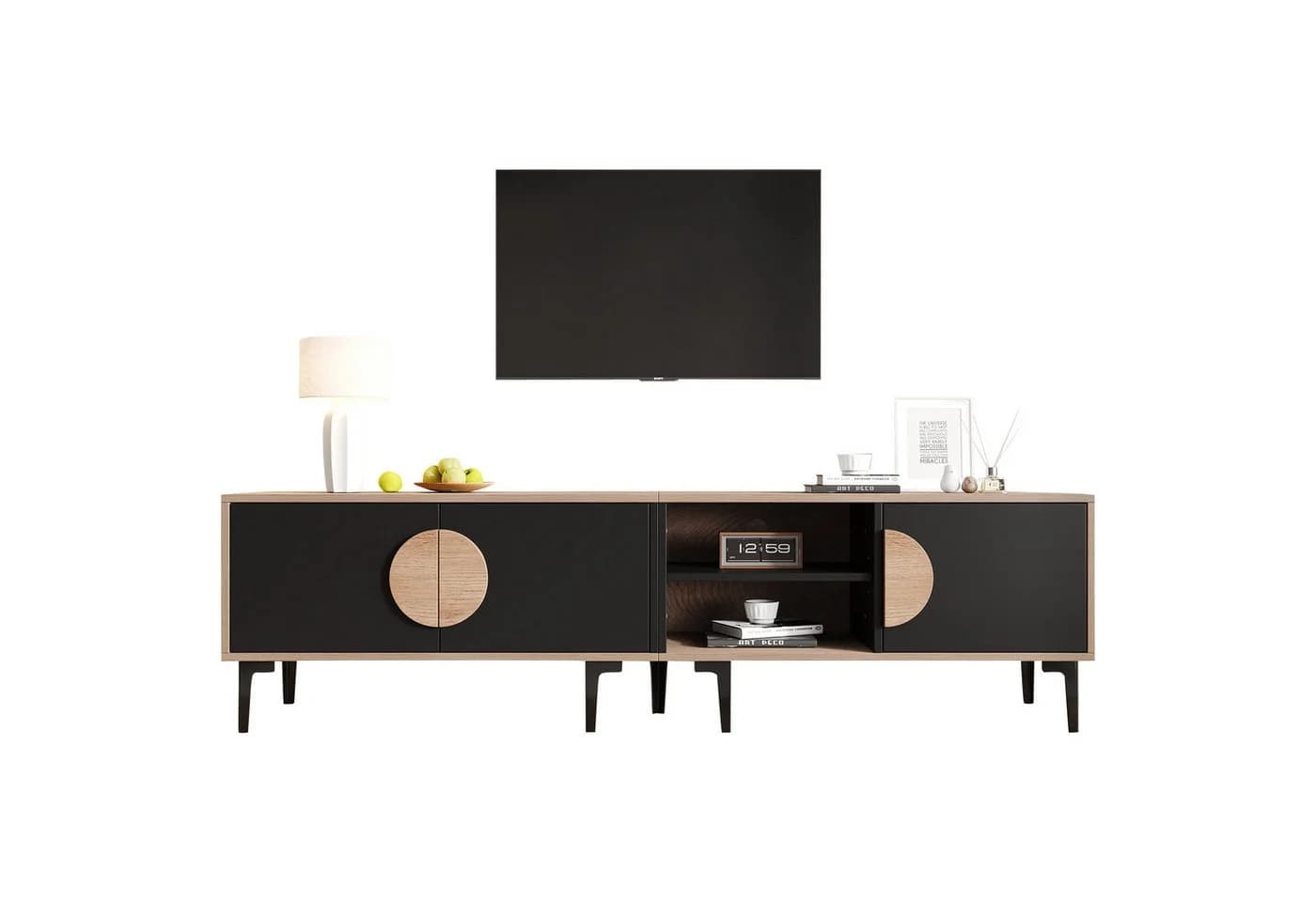 KLAM HOME Lowboard 180cm TV Schrank Dunkle Nussbaum Optik