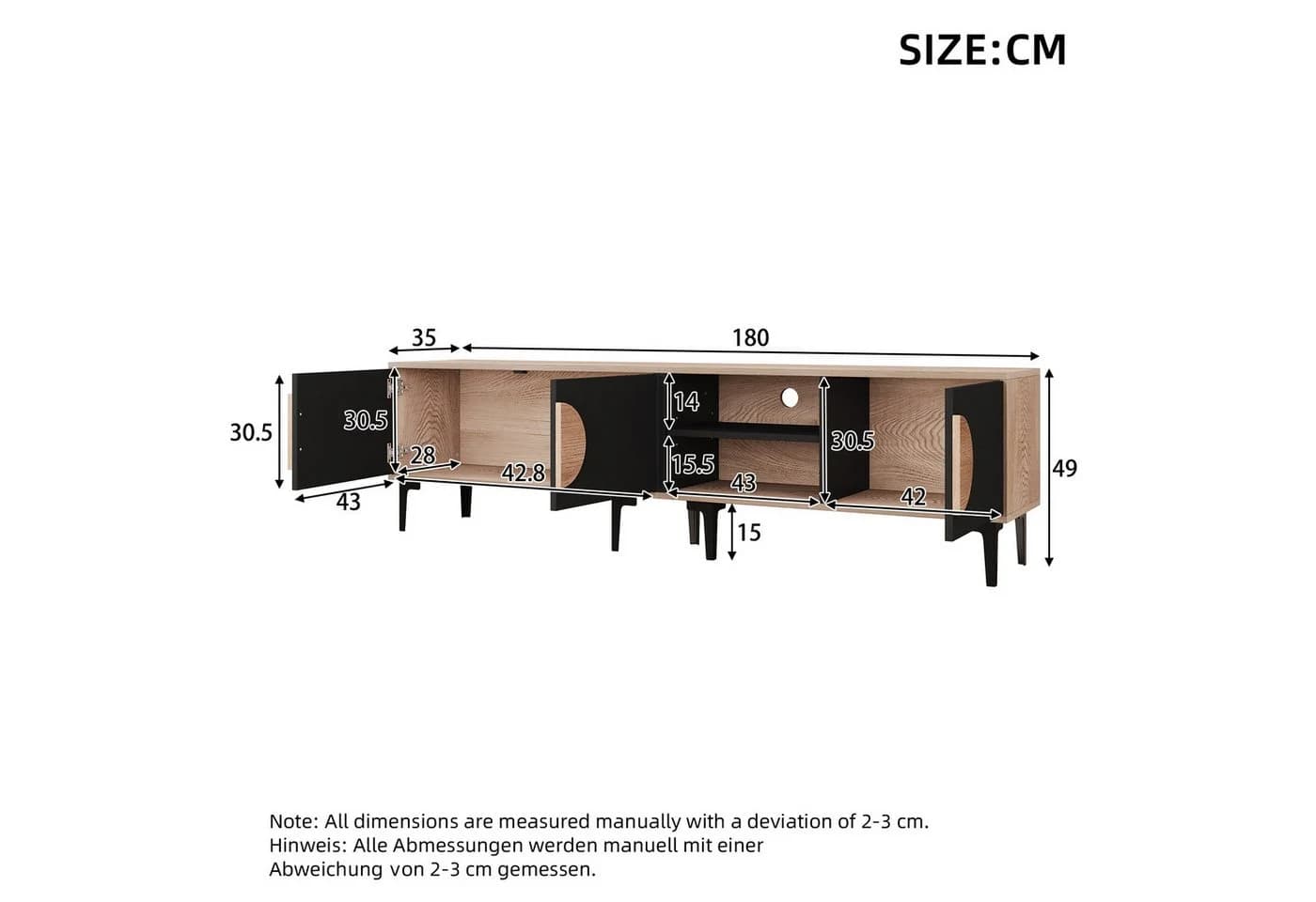 KLAM HOME Lowboard 180cm TV Schrank Dunkle Nussbaum Optik - Bild 3