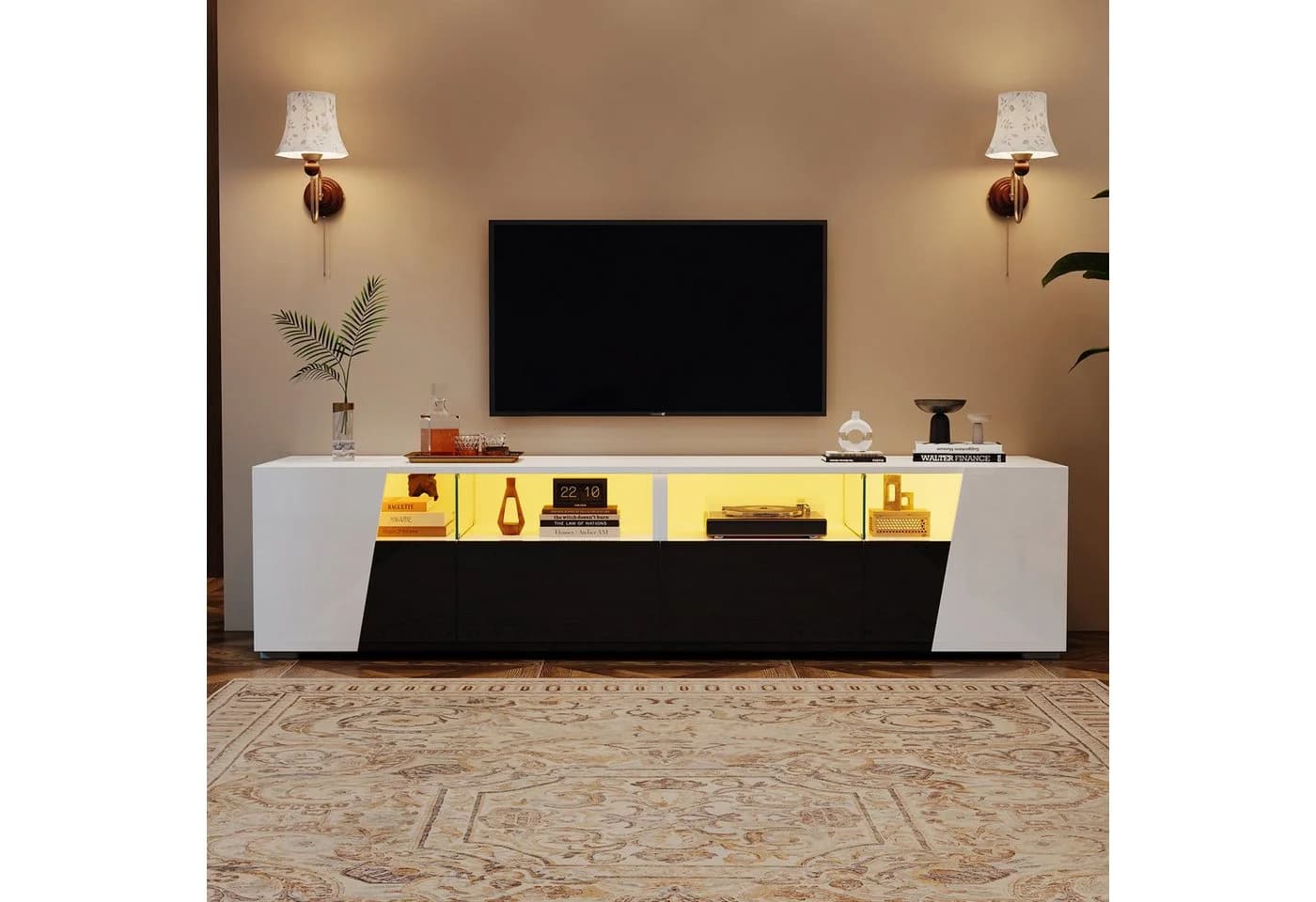 KLAM HOME Lowboard Hochglanz Weiß/Schwarz mit App LED Beleuchtung - Bild 2