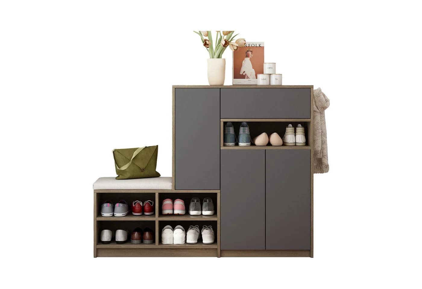 KLAM HOME Schuhschrank Weiß/Schwarz Spanplatte - Bild 2