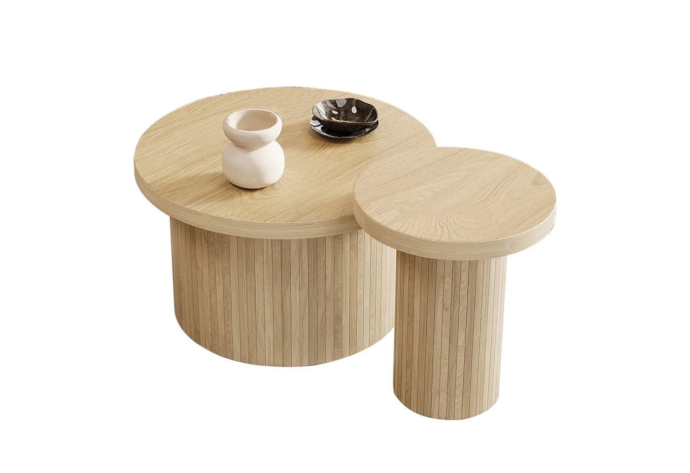 KLAM HOME Couchtischset 2-tlg. Rund Naturholz - Bild 2