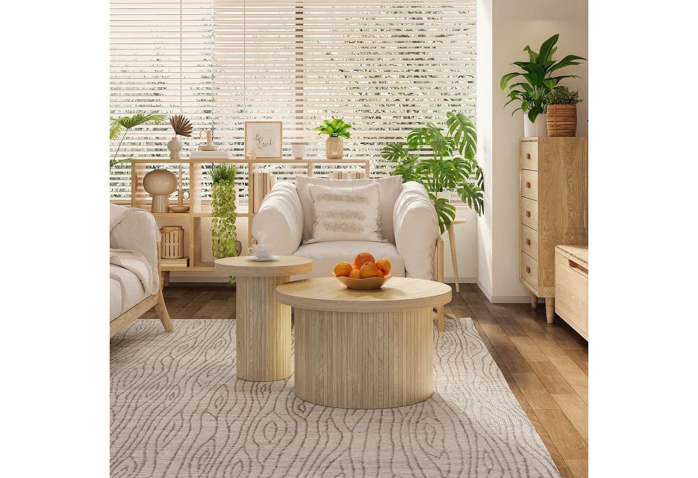 KLAM HOME Couchtischset 2-tlg. Rund Naturholz - Bild 3