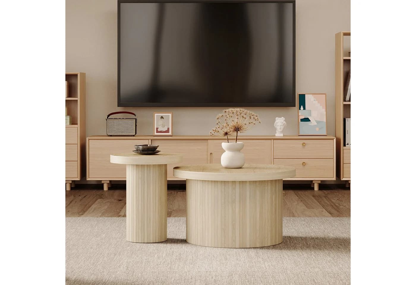 KLAM HOME Couchtischset 2-tlg. Rund Naturholz - Bild 4