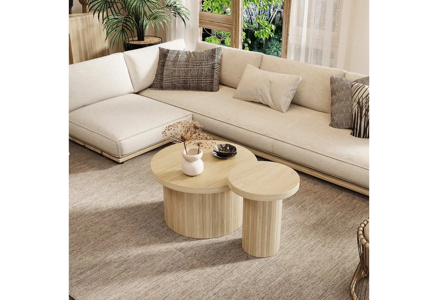KLAM HOME Couchtischset 2-tlg. Rund Naturholz - Bild 5