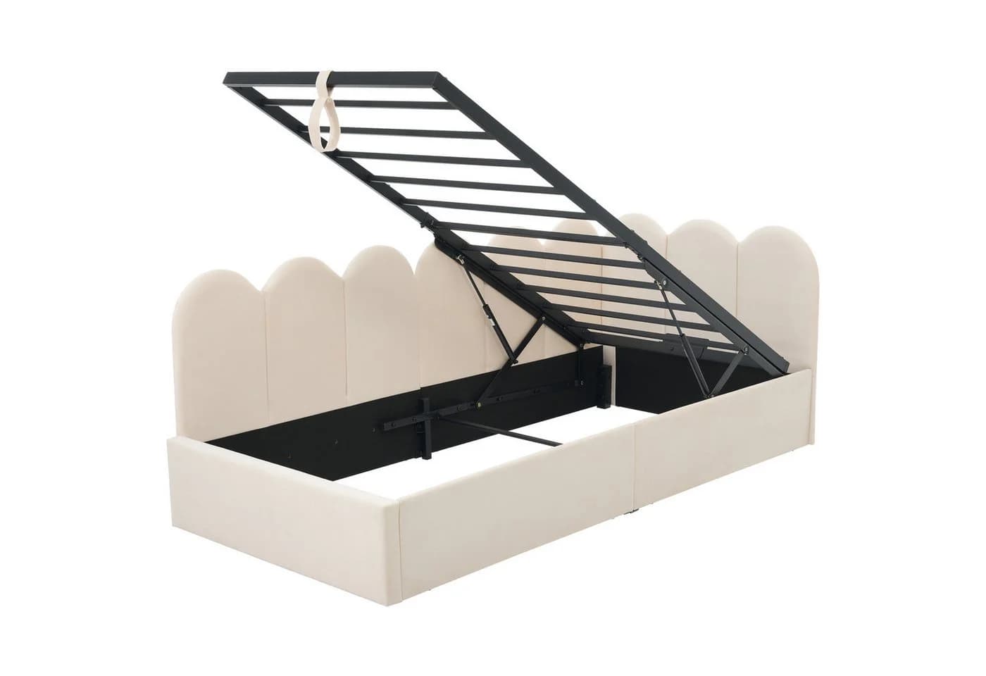 KLAM HOME Polsterbett mit Stauraum Beige/Rosa Samt