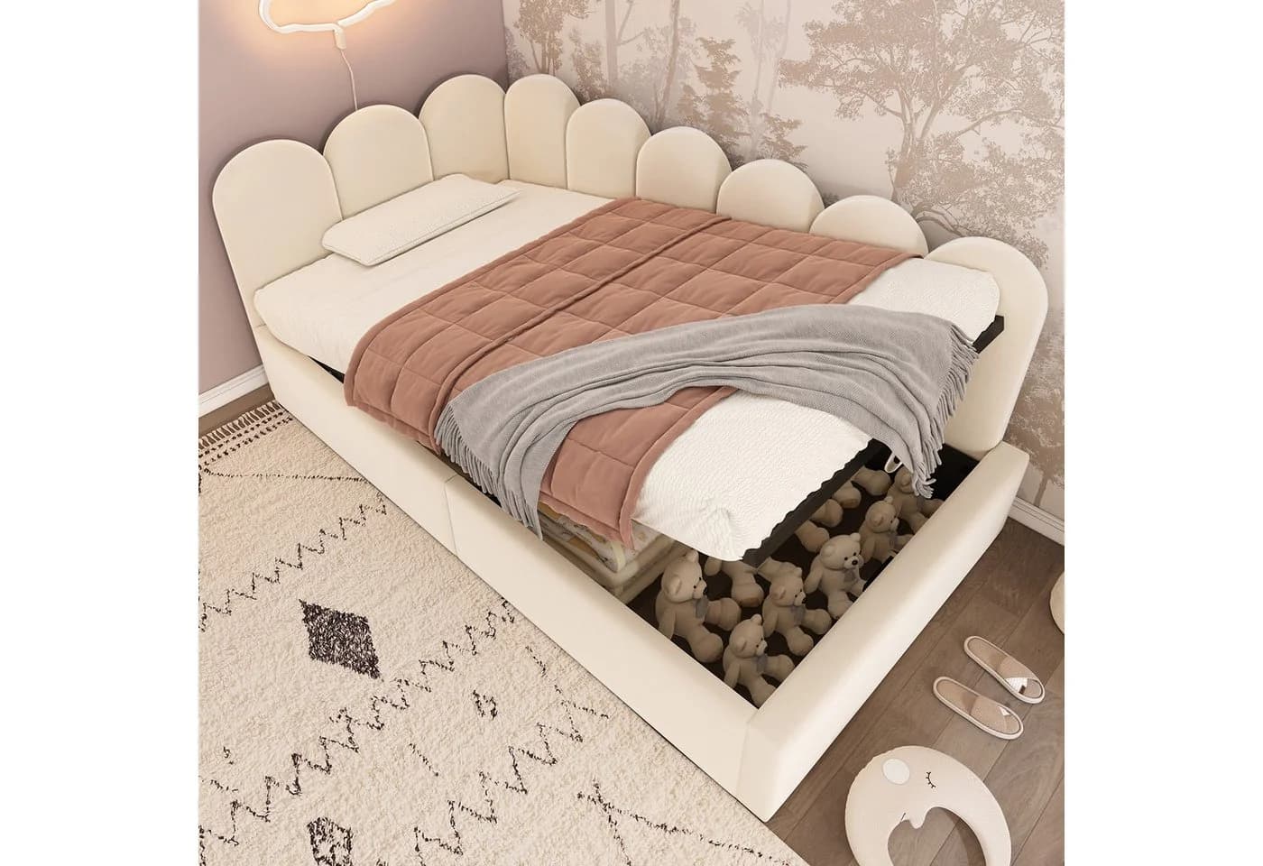 KLAM HOME Polsterbett mit Stauraum Beige/Rosa Samt - Bild 3