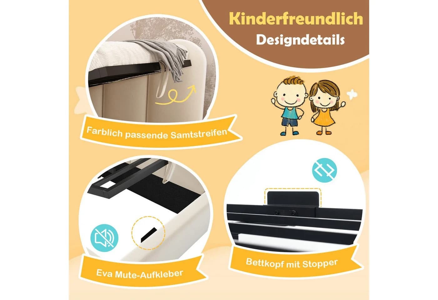 KLAM HOME Polsterbett mit Stauraum Beige/Rosa Samt - Bild 5
