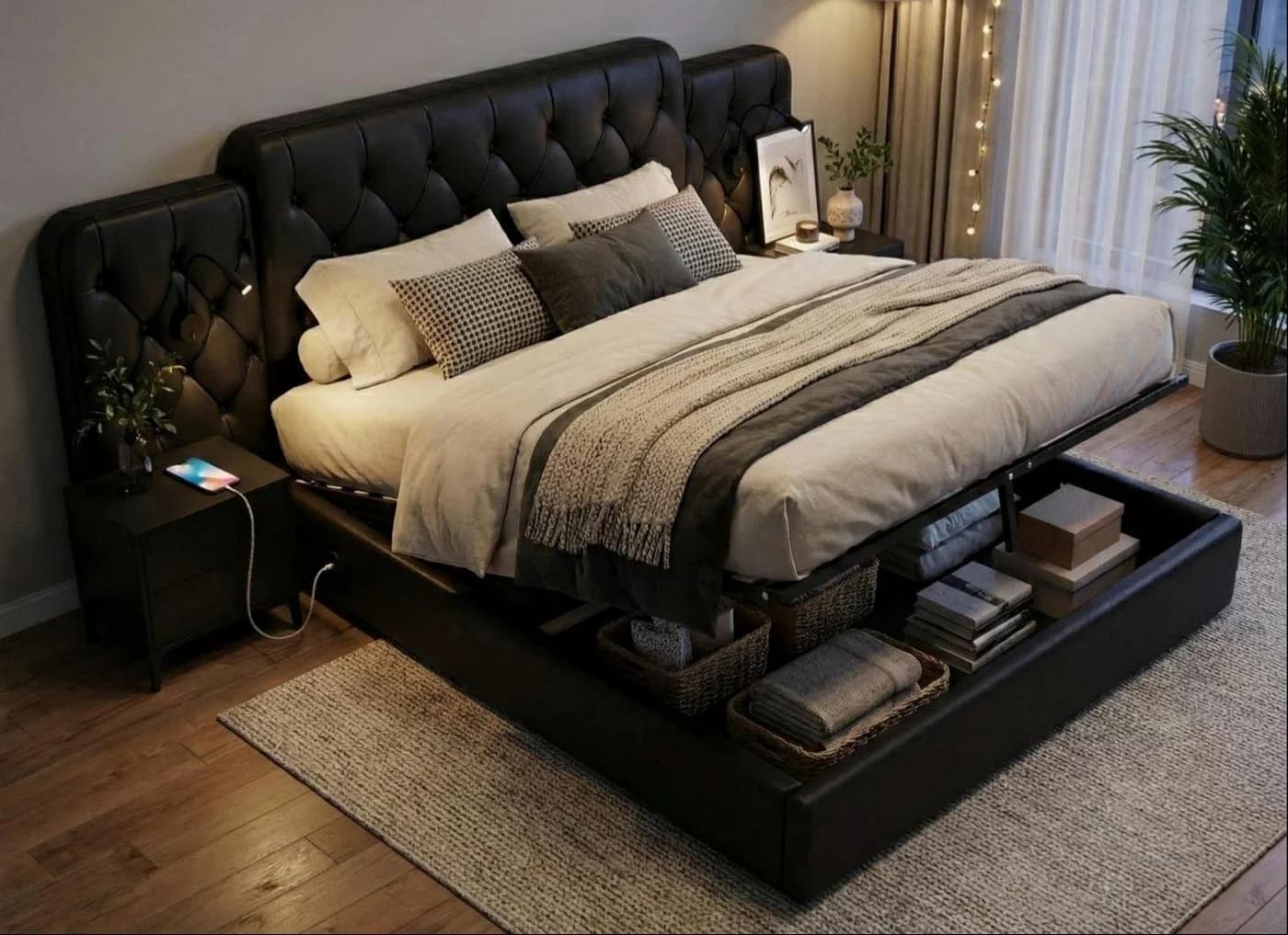 LVHOM Boxspringbett 180x200 cm Kunstleder Metallrahmen - Bild 2