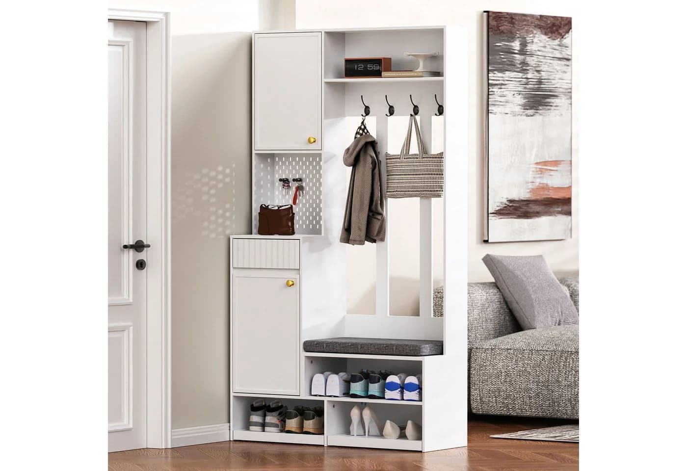 KLAM HOME Garderoben-Set mit Sitzbank und Schubladen Weiß - Bild 5
