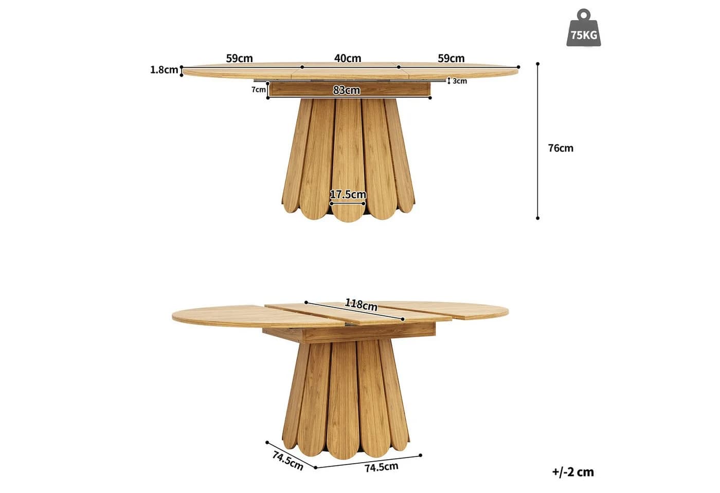 KLAM HOME Ausziehbarer Esstisch Braun Massivholz-Optik - Bild 3