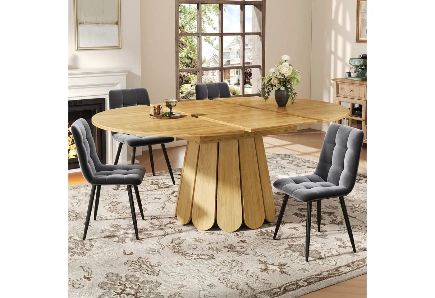 KLAM HOME Ausziehbarer Esstisch Braun Massivholz-Optik - Bild 4