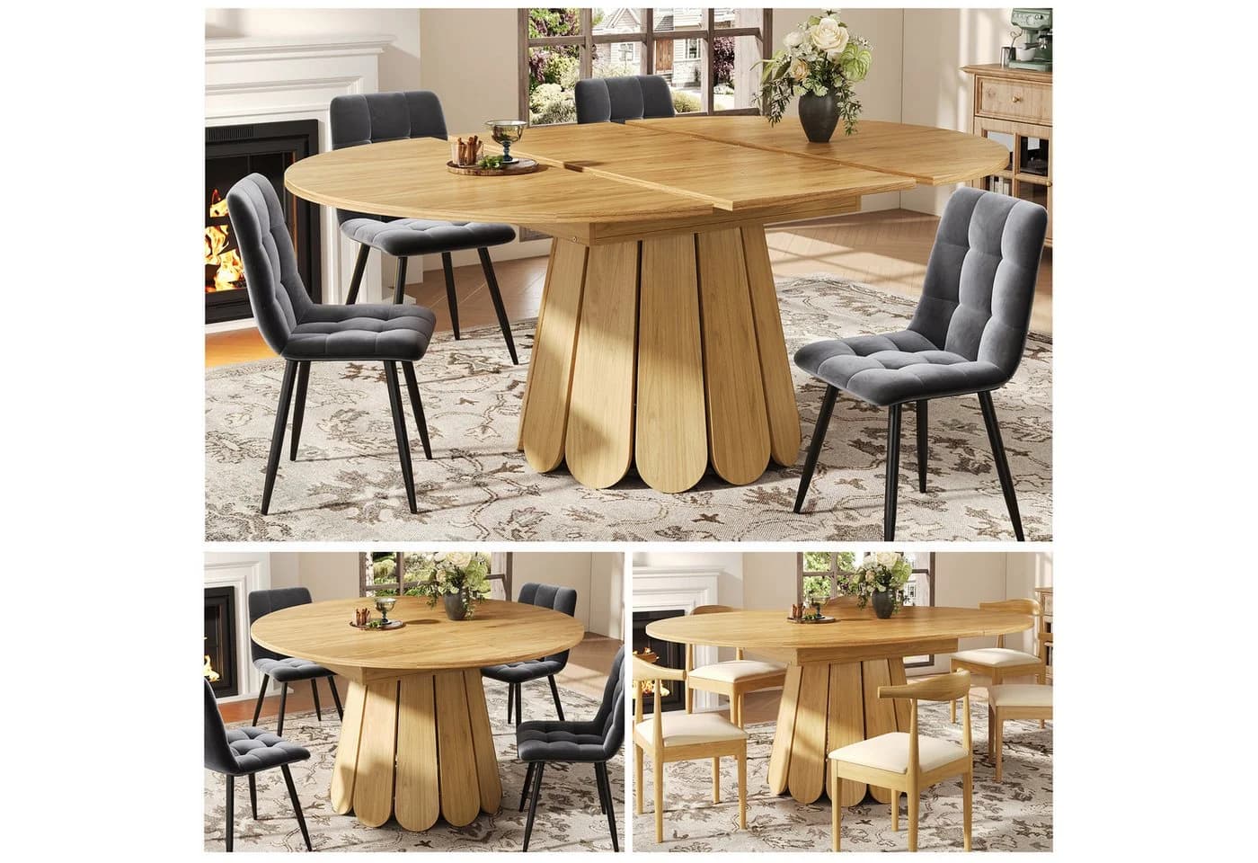 KLAM HOME Ausziehbarer Esstisch Braun Massivholz-Optik - Bild 5