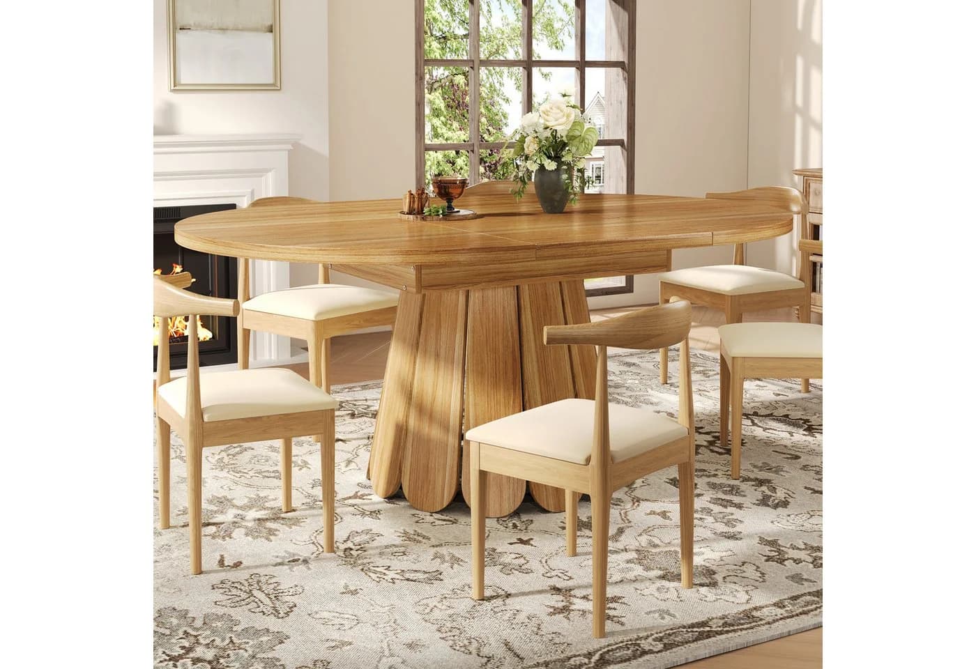 KLAM HOME Ausziehbarer Esstisch Braun Massivholz-Optik Metallgestell - Bild 5