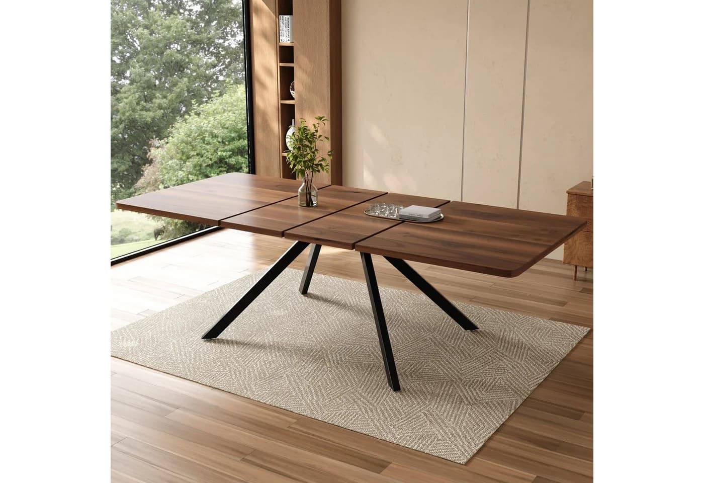 KLAM HOME Esstisch Ausziehbar 160-240 cm Nussbaum Optik Metallbeine - Bild 2