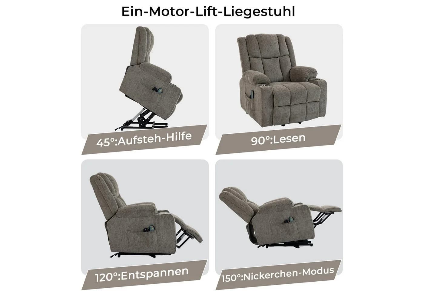 KLAM HOME Relaxsessel TV-Massagesessel mit Aufstehfunktion, Wärme & 4D-Vibration - Bild 4