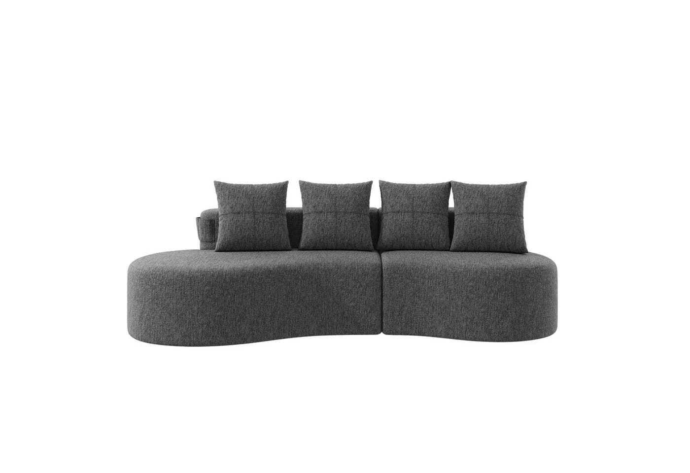 KLAM HOME 4-Sitzer Sofa Beige Leinenstoff mit Tassenhalter
