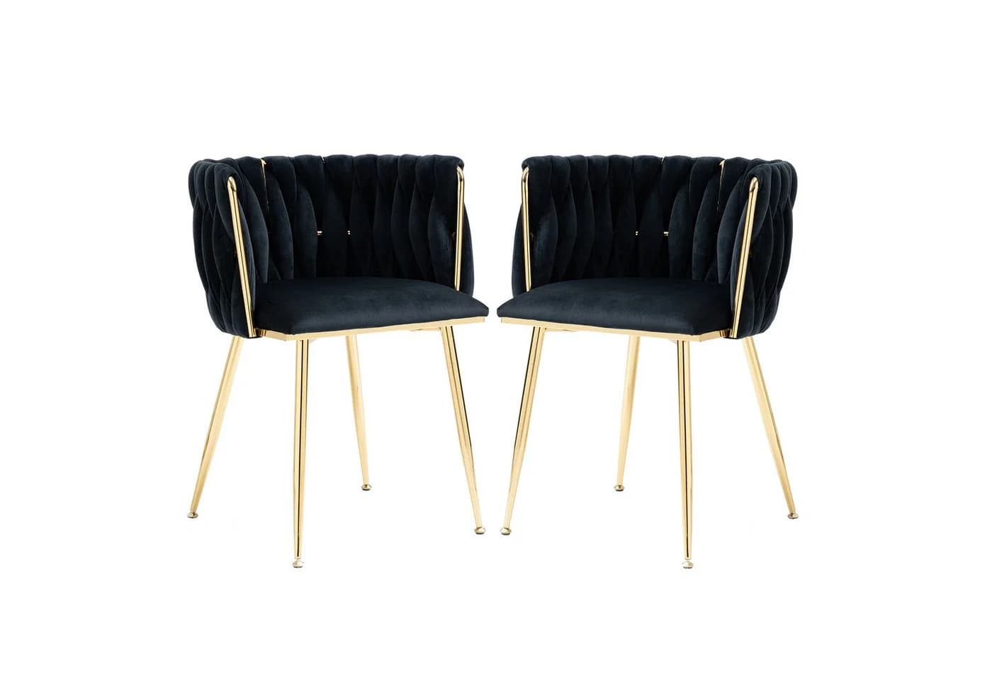 KLAM HOME Samt-Esstuhl-Set 2er mit goldenen Metallbeinen Schwarz - Bild 2