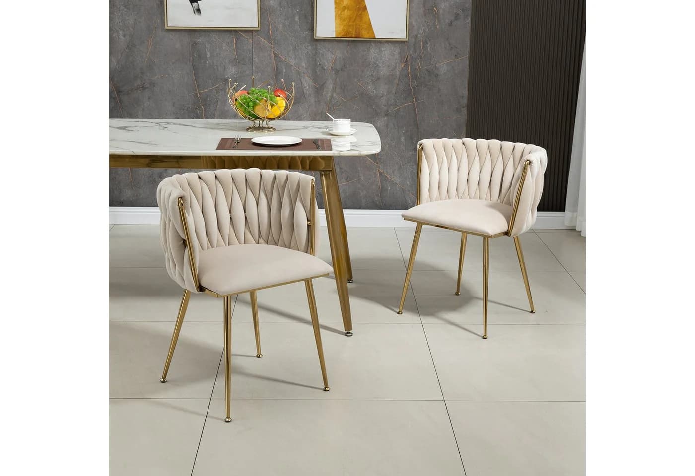 KLAM HOME Esszimmerstuhl Samt Gold