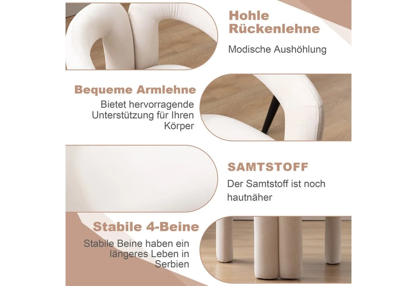 KLAM HOME Esszimmerstuhl Samt Modern Beige - Bild 4